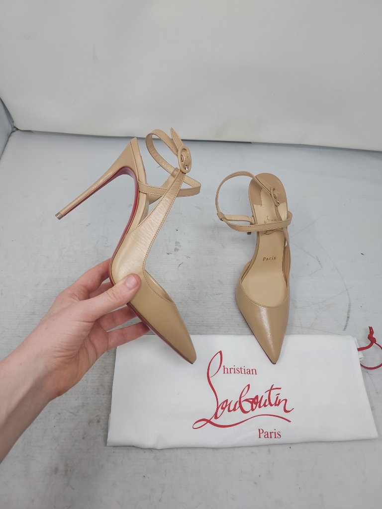 Christian Louboutin Nude Jenlove Ankle Strap Pointed Toe Pump